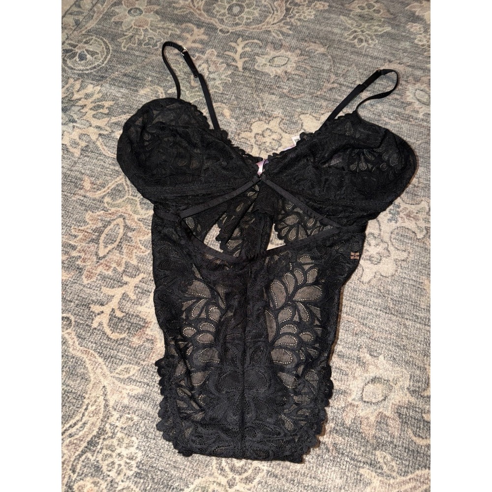 Savage X Fenty Not Sorry Black Lace Bodysuit Black